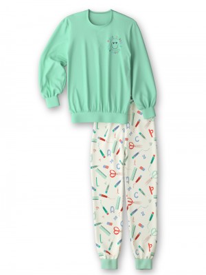 Kids' Calida Kids Abc Pyjama With Cuff Pyjama Yucca Green | 319248-DHT