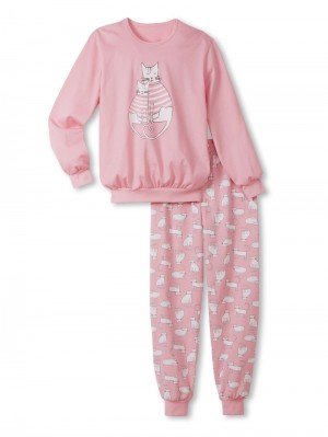 Kids' Calida Kids Cat Pyjama With Cuff Pyjama Coral Blush | 395071-GIC