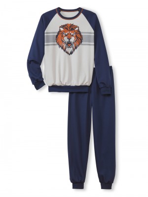 Kids' Calida Kids Lion Pyjama With Cuff Pyjama Peacoat Blue | 623597-KGW