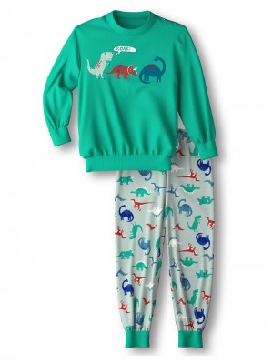 Kids' Calida Toddlers Dino Pyjama With Cuff Pyjama Arcadia Green | 724398-KRN