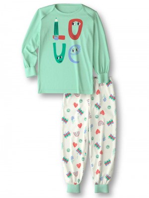 Kids' Calida Toddlers Doodle Pyjama With Cuff Pyjama Yucca Green | 854620-KNA