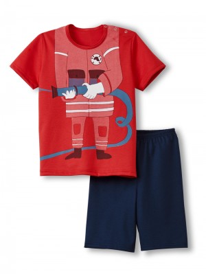 Kids' Calida Toddlers Fireman Children Short Pyjamas Pyjama Summer Red | 148697-NDS