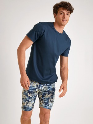 Men Calida Amalfi Journey Short Pyjama Sleepwear Insignia Blue | 029167-HNK