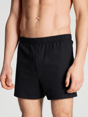 Men Calida Cotton Code Boxer Shorts With Fly Underwear Schwarz | 201643-AEX