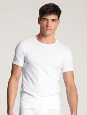 Men Calida Cotton Code T-shirt Underwear Weiss | 617385-HOX