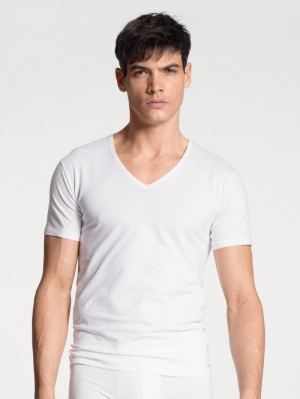 Men Calida Cotton Code V-shirt Underwear Weiss | 539674-SJY