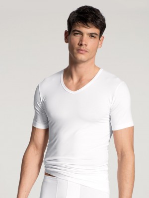 Men Calida Focus V-shirt Underwear Weiss | 245093-LDW