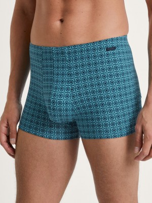 Men Calida Grafic Cotton Boxer Brief Underwear Storm Blue | 483605-FSH