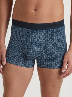 Men Calida Grafic Cotton Boxer Brief Underwear Dark Sapphire | 180269-YBS