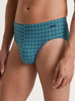 Men Calida Grafic Cotton Brief Underwear Storm Blue | 470139-NFB