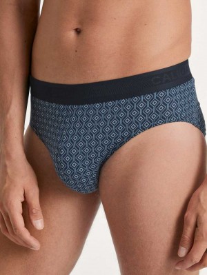 Men Calida Grafic Cotton Brief Underwear Dark Sapphire | 597608-ERD