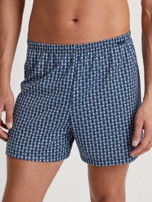 Men Calida Prints Boxer Shorts Underwear Coronet Blue | 451638-WBT