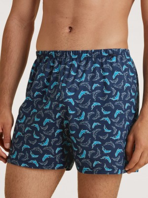 Men Calida Prints Boxer Shorts Underwear Danube Blue | 076214-QXZ