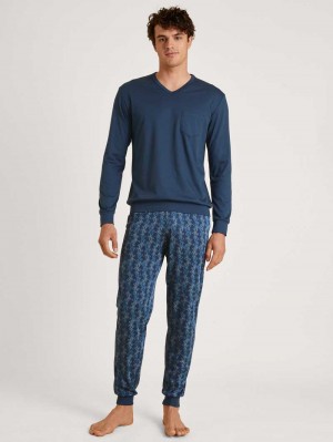 Men Calida Relax Choice 2 Pyjama With Cuff Sleepwear Insignia Blue | 978265-CKT