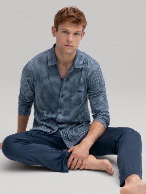 Men Calida Relax Choice Pyjama Buttoned Sleepwear Indigo Mood | 692034-ITY