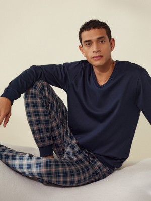 Men Calida Relax Comfy 4 Pyjama With Cuff Sleepwear Dark Sapphire | 601578-HOP