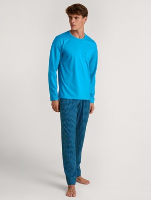 Men Calida Relax Imprint 1 Pyjama Sleepwear Danube Blue | 523081-LFP