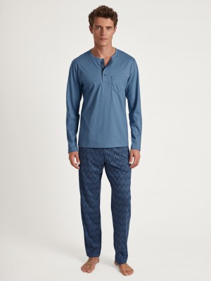 Men Calida Relax Imprint 2 Pyjama Sleepwear Coronet Blue | 023514-TJM