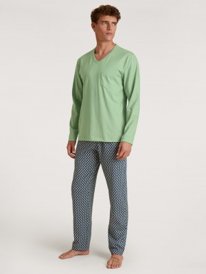 Men Calida Relax Imprint 3 Pyjama Sleepwear Iris Green | 973864-PDG