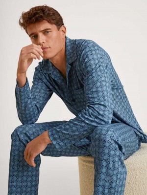 Men Calida Relax Streamline 2 Pyjama Buttoned Sleepwear Insignia Blue | 092376-VGQ