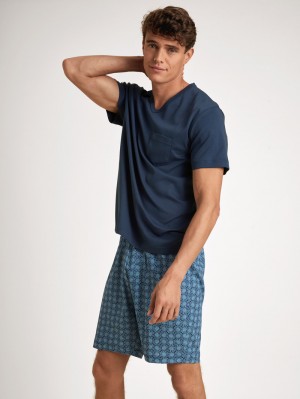 Men Calida Relax Streamline 2 Short Pyjama Sleepwear Insignia Blue | 481053-TAM