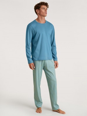 Men Calida Relax Streamline 3 Pyjama Sleepwear Niagara Blue | 043512-CKF