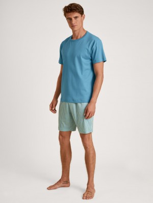 Men Calida Relax Streamline 3 Short Pyjama Sleepwear Niagara Blue | 076125-HLO