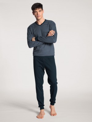 Men Calida Relax Streamline Pyjama With Cuff Sleepwear Dark Sapphire | 178269-EDO