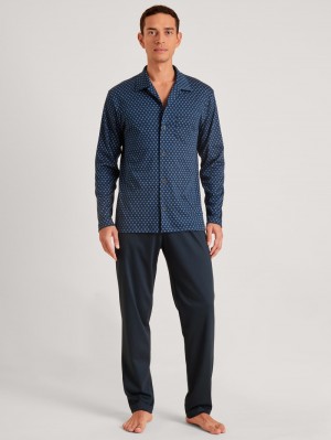 Men Calida Relax Swiss Edition Pyjama Buttoned Sleepwear Sodalite Blue | 523046-YRD