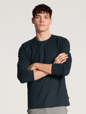 Men Calida Remix Basic Sleep Shirt Long Sleeve Loungewear Dark Sapphire | 508427-RZB