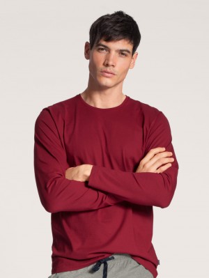 Men Calida Remix Basic Sleep Shirt Long Sleeve Loungewear Rumba Red | 106954-AWE