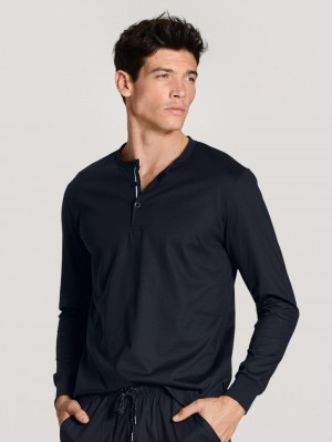 Men Calida Remix Basic Sleep Shirt Long Sleeve Sleepwear Dark Sapphire | 835716-VJX