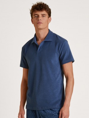 Men Calida Rmx Lounge Holiday Poloshirt Summer Outfits Insignia Blue | 730542-KXE