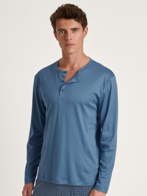 Men Calida Rmx Sleep Free Shirt Long Sleeve Sleepwear Coronet Blue | 672540-HNT