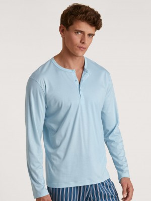 Men Calida Rmx Sleep Leisure Shirt Long Sleeve Loungewear Cascade Blue | 504769-AVB