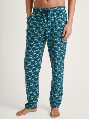 Men Calida Rmx Sleep Weekend Pants Sleepwear Stone Green | 549102-HVD