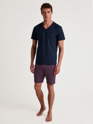 Men Calida Special Short Pyjama Sleepwear Blue Night | 296084-LHR