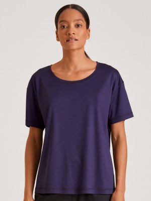 Women Calida 100% Nature Dreams Shirt Short Sleeve, Cradle To Cradle Certified® Sleepwear Parachute Purple | 509631-HTI