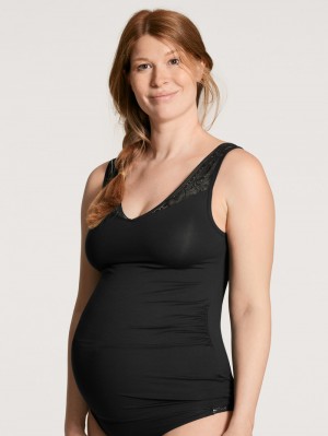 Women Calida 100% Nature Mum Singlet, Cradle To Cradle Certified® Underwear Black C2c | 690213-MXT