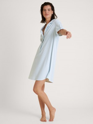 Women Calida Amalfi Journey Nightdress, Length 95 Cm Loungewear Cascade Blue | 254931-RYM