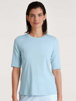 Women Calida Amalfi Journey Shirt Short Sleeve Loungewear Cascade Blue | 297851-NDU