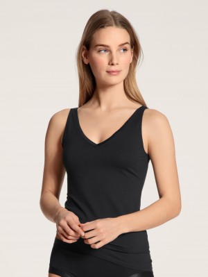 Women Calida Cate Tank-top Underwear Schwarz | 701426-ZPX