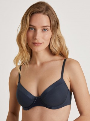 Women Calida Cate T-shirt Bra Underwear Dark Blue | 539821-MBR