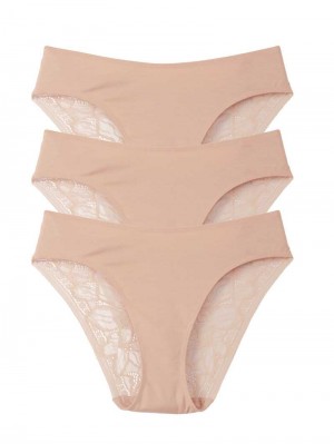 Women Calida Circular Briefs 3-pack, Regular Cut, Cradle To Cradle Certified® Underwear Lace Parfait Pink | 614592-VDN