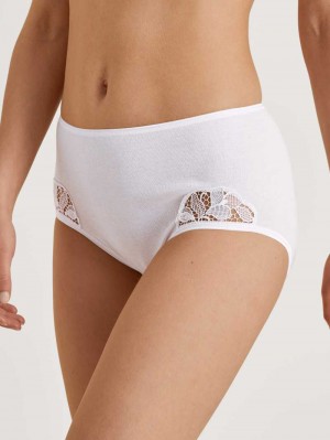 Women Calida Cotton Desire Midi Brief Underwear Weiss | 376508-QDR