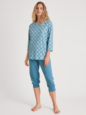 Women Calida Daylight Dreams 3/4 Pyjama Sleepwear Niagara Blue | 703819-VHU