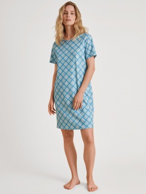 Women Calida Daylight Dreams Sleepshirt, Length 95cm Sleepwear Niagara Blue | 390526-LPW