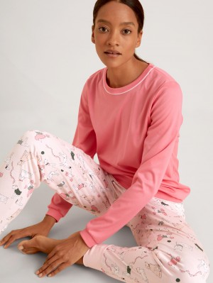 Women Calida Dog Dreams Pyjama With Cuff Sleepwear Strawberry Ice | 720519-QKX