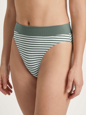 Women Calida Elastic Brief, High Waist Underwear Laurel Green Print | 297561-OYM