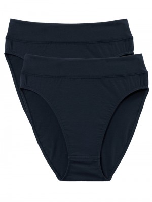 Women Calida Elastic Brief With Soft Waistband In Double Pack, High Waist Underwear Dark Lapis Blue | 487506-AZX